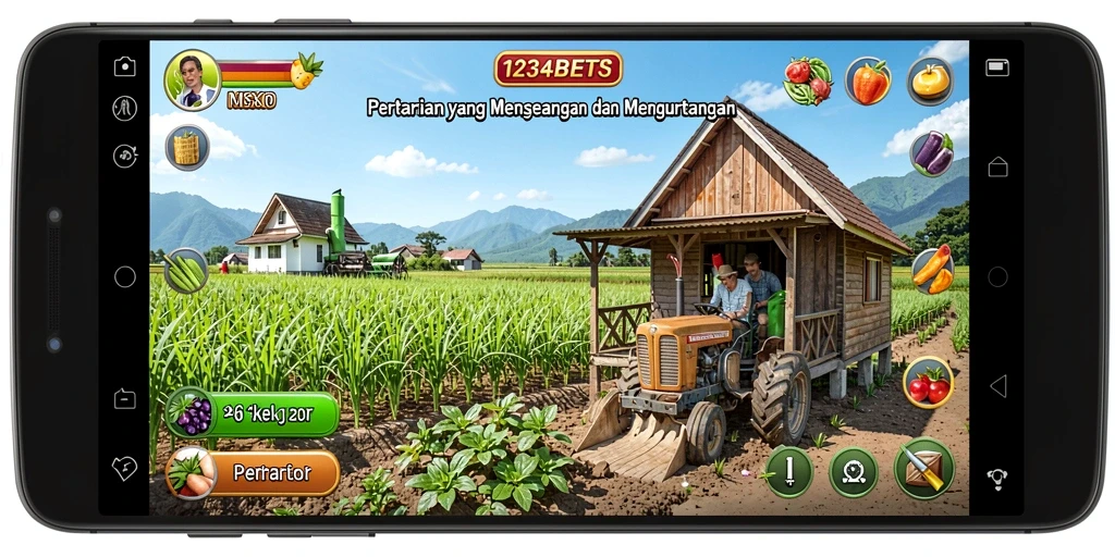 Tampilan screenshot gameplay 1234BETS yang menampilkan ladang subur.