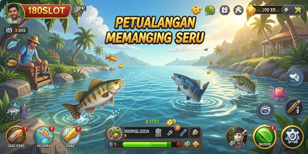 Screenshot gameplay 180SLOT menampilkan aksi memancing yang seru.