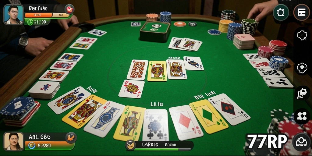 Screenshot gameplay seru dari 77RP, permainan Gaple yang menarik.
