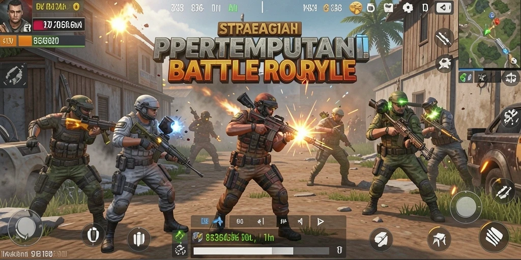 Screenshot utama 8364 menunjukkan pemain bertempur dalam arena Battle Royale.