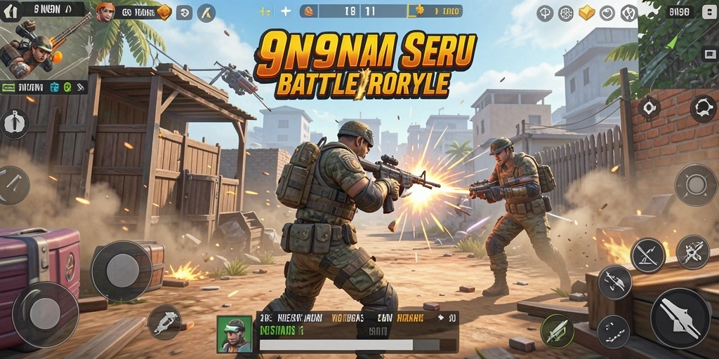 Tampilan gameplay <strong>9N9N</strong> dalam pertarungan Battle Royale yang seru.