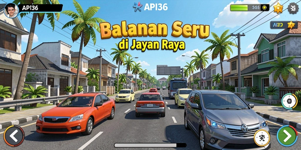 Tampilan gameplay seru dalam API36 saat balapan di jalan raya.