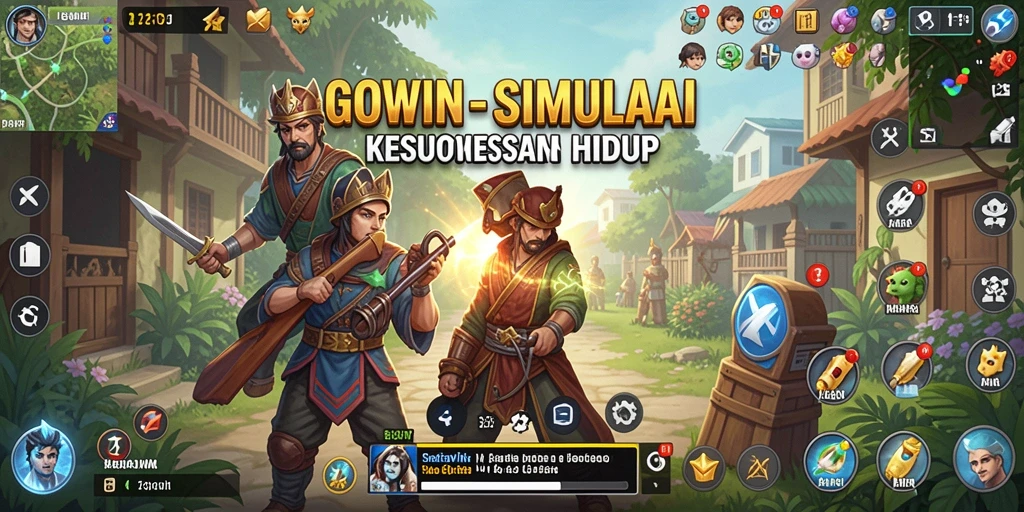 Tampilan gameplay interaktif GOWIN dalam simulasi kehidupan.