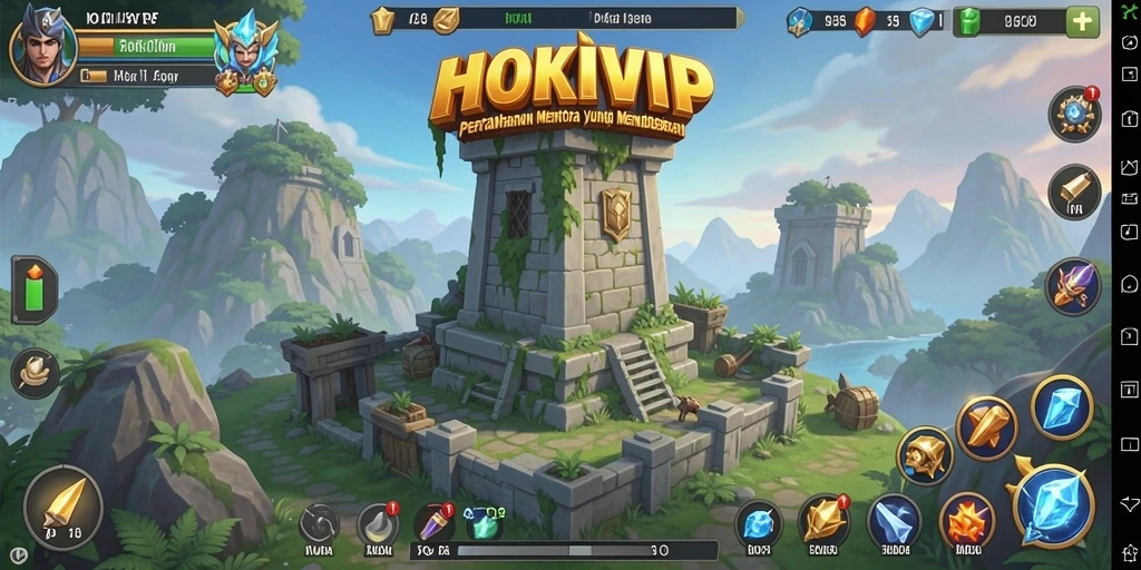 Tampilan menara dan musuh dalam gameplay HOKIVIP yang menegangkan.