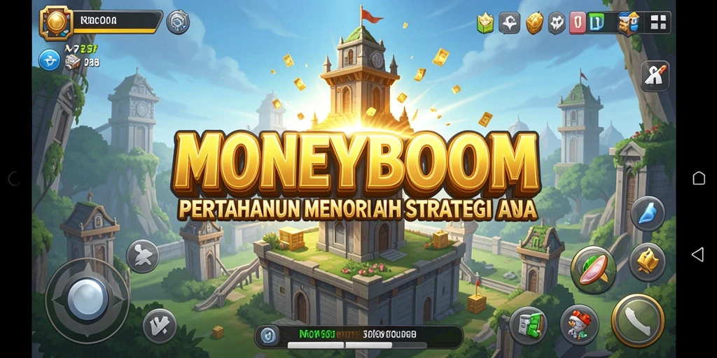 Tampilan gameplay <strong>MONEYBOOM</strong> yang menegangkan dalam Tower Defense.