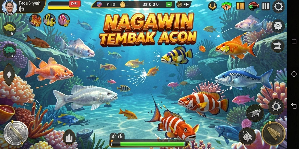 Tampilan gameplay NAGAWIN yang spektakuler saat menembak ikan.