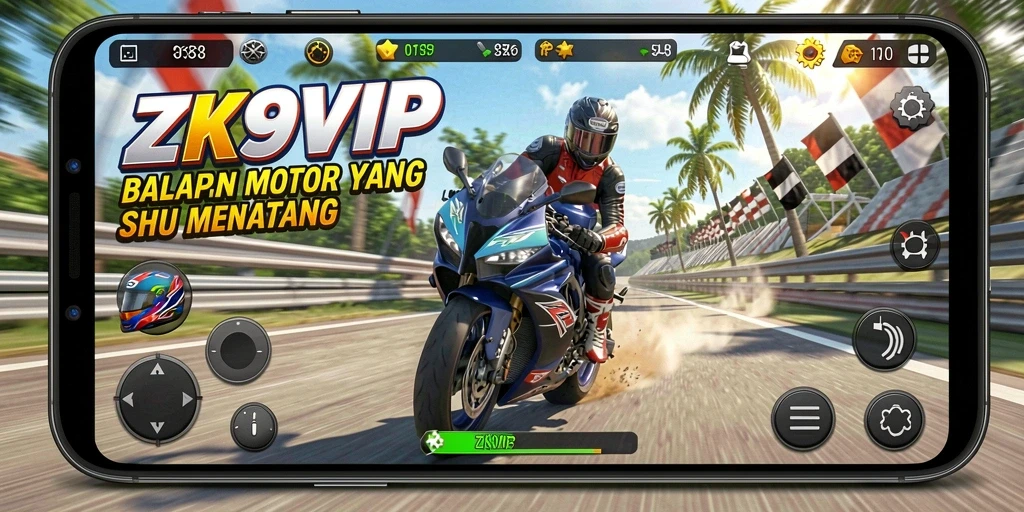 Screenshot ZK9VIP menampilkan balapan motor yang seru dan penuh aksi.